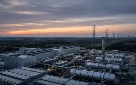 Moderne Industrieanlage für Energie bei Dämmerung mit Hochspannungsleitungen und technischer Infrastruktur. - Foto: über boerse-global.de