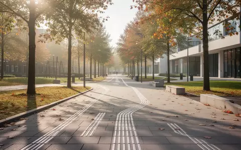 Ein barrierefreier, heller Parkweg mit taktilen Leitelementen im Herbstlicht. - Foto: über boerse-global.de