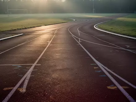 Leere Laufbahn eines Stadions im Licht des frühen Morgens zur Vorbereitung auf die kommende Triathlonsaison. - Foto: über boerse-global.de