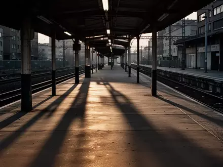 Ein leerer, in dämmriges Licht getauchter Bahnsteig mit langen Schatten auf dem Boden. - Foto: über boerse-global.de