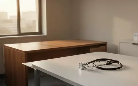Ein leerer, aufgeräumter Behandlungsraum in einer Arztpraxis mit einem Stethoskop auf einem Holztisch. - Foto: über boerse-global.de