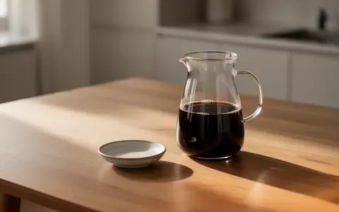 Eine Glaskaraffe mit schwarzem Kaffee auf einem Holztisch in einem hellen, minimalistischen Raum. - Foto: über boerse-global.de