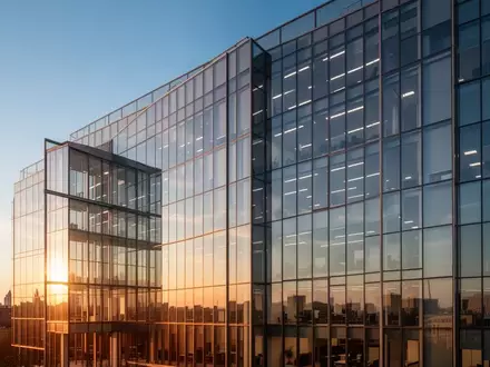 Moderne Glasfassade eines Bürogebäudes bei goldenem Licht. - Foto: über boerse-global.de