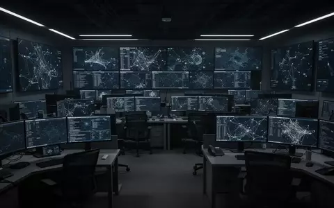 Ein moderner, unbesetzter Arbeitsplatz in einer polizeilichen Cyber-Ermittlungszentrale mit dunklen Monitoren. - Foto: über boerse-global.de