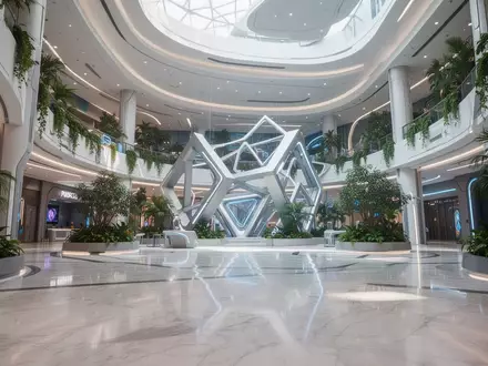 Weitläufiges, modernes Atrium eines Themenparks mit polierten Böden und futuristischer Architektur bei Tageslicht. - Foto: über boerse-global.de