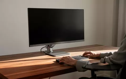 Ein minimalistischer, aufgeräumter Schreibtisch mit einem ausgeschalteten Monitor vor einem hellen Fenster. - Foto: über boerse-global.de