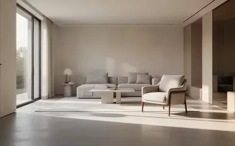 Ein helles, minimalistisch eingerichtetes Wohnzimmer mit freier Bodenfläche und einem gemütlichen Sessel in natürlichem Licht. - Foto: über boerse-global.de