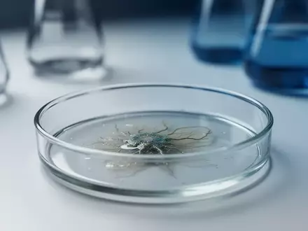 Ein steriles Labor-Petrischälchen mit einer biologischen Probe auf einem weißen Labortisch. - Foto: über boerse-global.de