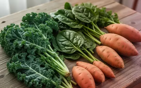Frisches, naturbelassenes Gemüse wie Grünkohl und Süßkartoffeln auf einem rustikalen Holztisch. - Foto: über boerse-global.de