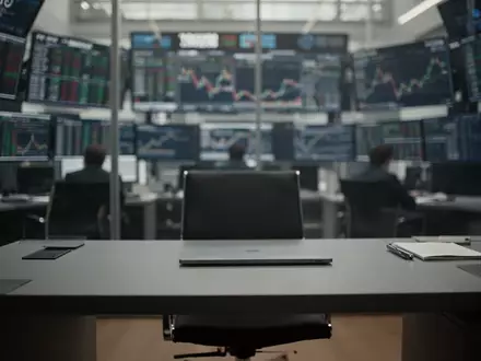 Ein moderner, unscharfer Börsen-Arbeitsplatz mit Fokus auf einem leeren Schreibtisch bei natürlichem Licht. - Foto: über boerse-global.de
