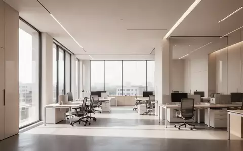 Ein minimalistischer, moderner Büroraum mit hellem, natürlichem Tageslicht und klarer architektonischer Struktur. - Foto: über boerse-global.de