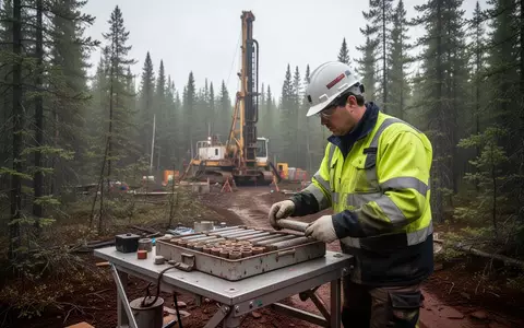 Geologe untersucht Gesteinsproben auf einer Goldminen-Explorationsstätte im Wald. - Foto: über boerse-global.de