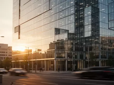 Modernes Bürogebäude bei Sonnenuntergang, das ein Unternehmen repräsentiert. - Foto: über boerse-global.de