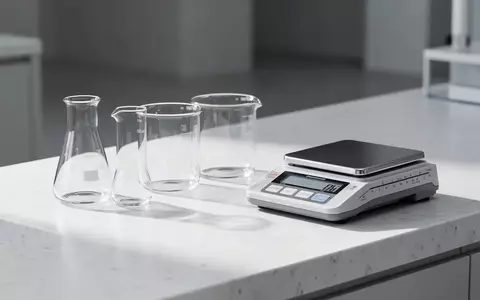Leerer Labortisch mit Glasbechern und einer Analysenwaage in einer sterilen, klinischen Umgebung. - Foto: über boerse-global.de