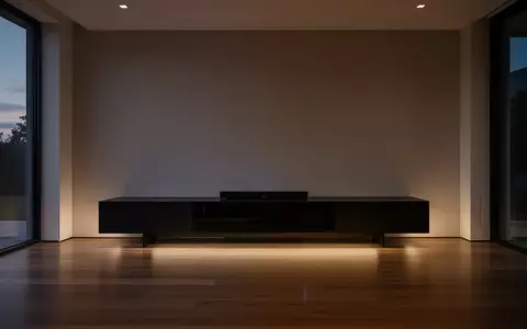 Ein minimalistisch gestaltetes Wohnzimmer mit einem modernen Medienmöbel in einer ruhigen, atmosphärischen Beleuchtung. - Foto: über boerse-global.de