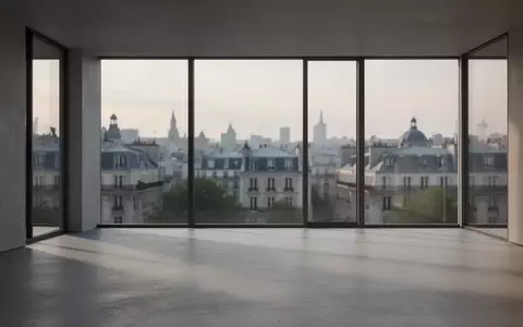 Ein minimalistischer, leerer Innenraum mit großen Fenstern und Blick auf eine europäische Stadt bei Dämmerung. - Foto: über boerse-global.de
