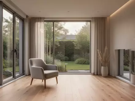 Ein heller, minimalistisch eingerichteter Therapieraum mit einem bequemen Sessel und Blick ins Grüne. - Foto: über boerse-global.de