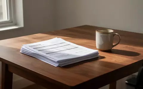 Ein minimalistischer Arbeitsplatz mit Dokumenten und einer Kaffeetasse auf einem Holztisch bei natürlichem Lichteinfall. - Foto: über boerse-global.de