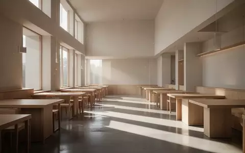 Ein minimalistisch gestalteter, lichtdurchfluteter Gastraum mit klaren Linien und natĂĽrlichem Lichteinfall auf einem Betonboden. - Foto: ĂĽber boerse-global.de