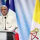 Papst Leo XIV. während seiner Grundsatzrede. - Bild: Benoit Tessier/Reuters Pool via AP/dpa