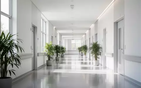 Ein heller, moderner Krankenhausflur mit klaren Linien, großen Fenstern und einer ruhigen, professionellen Atmosphäre. - Foto: über boerse-global.de