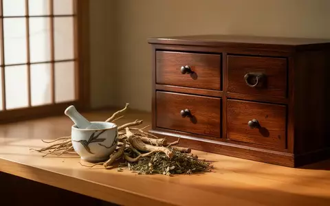 Traditionelle hölzerne Apothekenschubladen mit getrockneten Heilkräutern und einem Mörser in einer ruhigen, hellen Umgebung. - Foto: über boerse-global.de