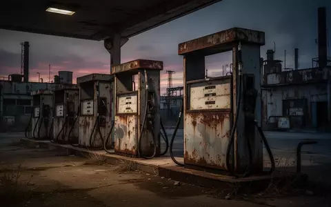Verlassene und rostige ZapfsĂ€ulen an einer industriellen Tankstelle bei DĂ€mmerung. - Foto: ĂŒber boerse-global.de