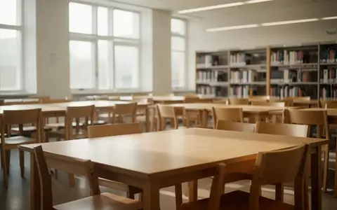 Ein heller, minimalistischer Lesesaal in einer Bibliothek mit leeren Holztischen und Stühlen bei natürlichem Lichteinfall. - Foto: über boerse-global.de