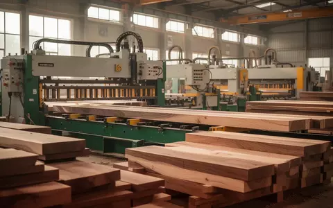 Moderne industrielle Holzverarbeitungsanlage mit gestapelten Holzplanken in einer hellen Produktionshalle. - Foto: über boerse-global.de