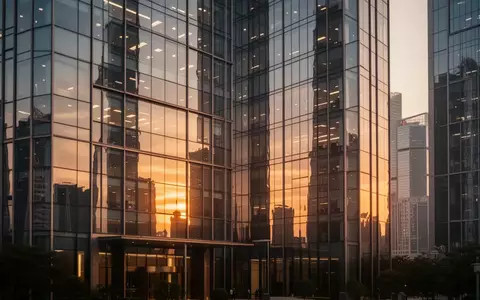 Moderne Glasfassade eines Bürogebäudes im Finanzviertel von Shenzhen bei Sonnenuntergang. - Foto: über boerse-global.de