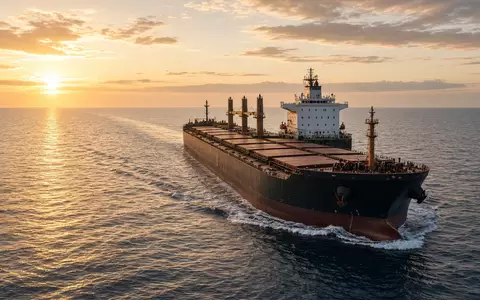 Ein modernes Massengutfrachter-Schiff auf dem offenen Ozean bei Sonnenuntergang. - Foto: über boerse-global.de