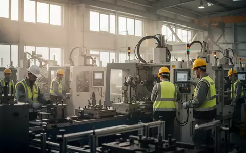 Arbeiter in einer modernen Produktionsanlage vor technologischen Maschinen. - Foto: über boerse-global.de
