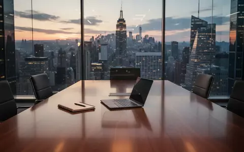 Ein moderner Konferenzraum in einem Bürogebäude mit Blick auf das Finanzviertel bei Dämmerung. - Foto: über boerse-global.de