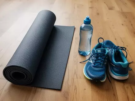Symbolbild: Yogamatte, Trinkflasche und Laufschuhe - Foto: über boerse-global.de