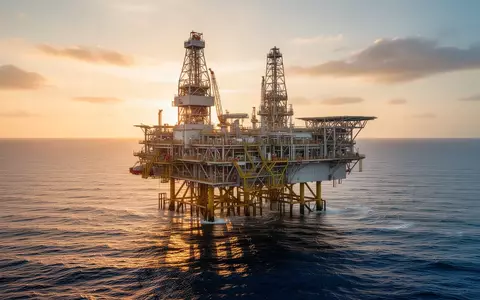 Eine Offshore-Öl- und Gasplattform auf dem offenen Meer bei Sonnenuntergang. - Foto: über boerse-global.de