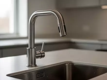 Ein sauberer Wasserhahn in einer ruhigen Küche, der die Trinkwasserproblematik symbolisiert. - Foto: über boerse-global.de