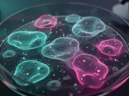 Mikroskopische Aufnahme zellulärer Strukturen mit fluoreszierenden Markierungen in einem Labor. - Foto: über boerse-global.de