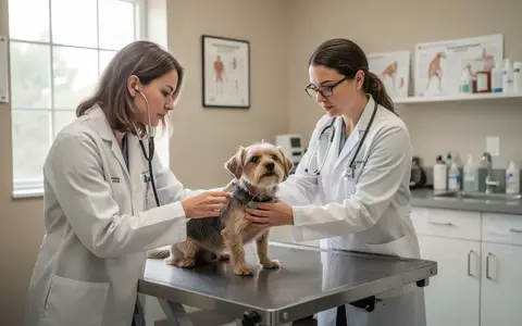 Ein Tierarzt untersucht einen Hund in einer modernen Tierarztpraxis bei Tageslicht. - Foto: über boerse-global.de