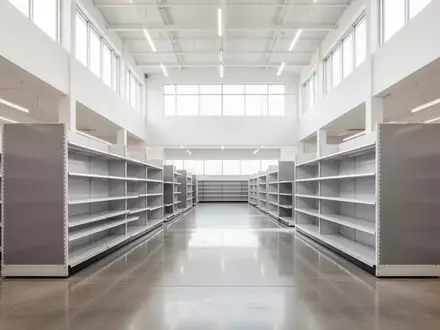 Heller, moderner Innenraum eines großflächigen Supermarktes mit poliertem Betonboden und minimalistischer Architektur. - Foto: über boerse-global.de