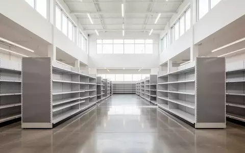Heller, moderner Innenraum eines großflächigen Supermarktes mit poliertem Betonboden und minimalistischer Architektur. - Foto: über boerse-global.de