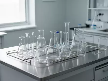Ein steriler Laborarbeitsplatz mit wissenschaftlichen Glasgeräten auf einer Edelstahloberfläche in einem modernen Labor. - Foto: über boerse-global.de