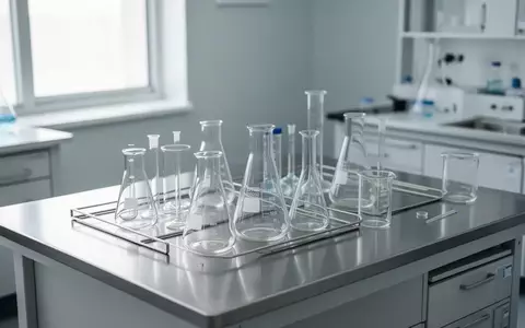 Ein steriler Laborarbeitsplatz mit wissenschaftlichen Glasgeräten auf einer Edelstahloberfläche in einem modernen Labor. - Foto: über boerse-global.de