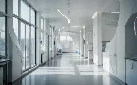 Ein heller, minimalistischer Flur in einem modernen klinischen Forschungszentrum mit klaren Linien und natĂĽrlichem Licht. - Foto: ĂĽber boerse-global.de