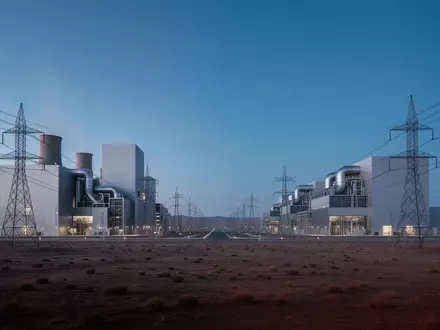 Eine weitläufige, moderne Industrielandschaft mit Strominfrastruktur und architektonischen Strukturen zur Energieversorgung. - Foto: über boerse-global.de
