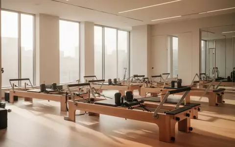 Ein heller, minimalistischer Raum mit leeren Pilates-Reformer-Geräten in einem modernen Studio bei natürlichem Tageslicht. - Foto: über boerse-global.de