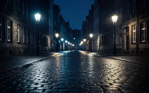 Eine nächtliche, verlassene Straße in einer deutschen Altstadt mit Kopfsteinpflaster und atmosphärischer Beleuchtung. - Foto: über boerse-global.de