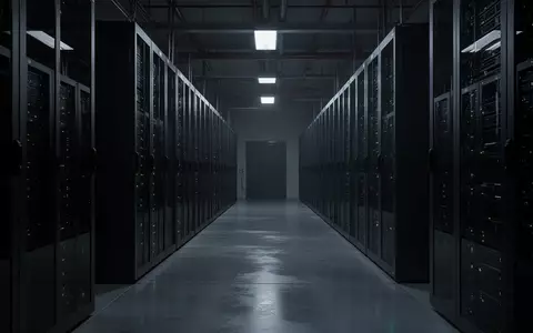 Dunkler, moderner Serverraum mit langen Reihen von Serverschränken in einer kühlen, technologischen Umgebung. - Foto: über boerse-global.de