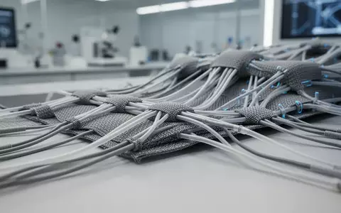 Nahaufnahme von hochtechnologischen Textilien und künstlichen Sehnen in einer Laborumgebung zur Unterstützung der Mobilität. - Foto: über boerse-global.de