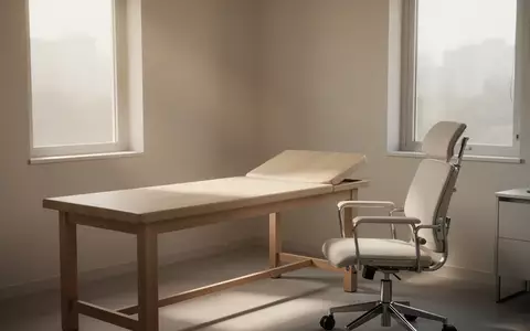 Ein minimalistischer, leerer Behandlungsraum in einer medizinischen Einrichtung mit natürlichem Licht. - Foto: über boerse-global.de
