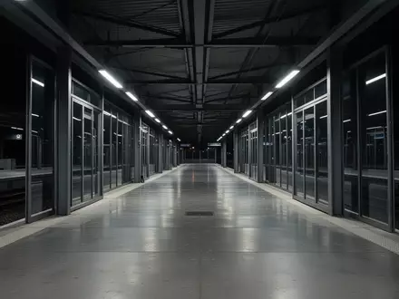 Leerer Bahnsteig in einem Bahnhof mit moderner Architektur bei Nacht. - Foto: über boerse-global.de